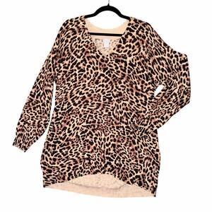Chicos cotton nylon cashmere blend leopard print thin light sweater large 2